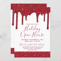 Christmas Red Glitter Drips Holiday Open House Invitation