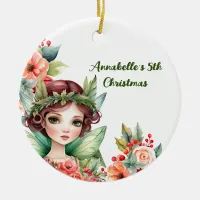 Green Woodland Fairy with Flowers Ornament