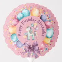 Cute Colorful Watercolor Unicorn Birthday Balloon