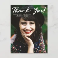 Thank You Typography White Script Graduation Postcard