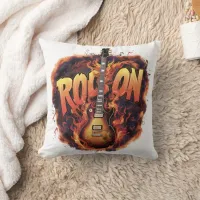 Guitar ignites passion in fiery rock celebration throw pillow