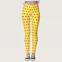 Red Heart Girly Fun Balloon Pattern Yellow Chic Leggings