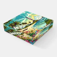 Pretty Comic Book Style Tropical Paradise Paperweight