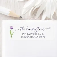 Minimalist Deep Purple Single Tulip Wedding Label