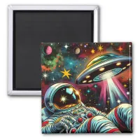 Astronaut Floating in Space with a UFO Ai  Art Magnet
