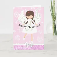 Pretty Pink Angel & Snowflakes Christmas Card