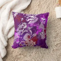 Purple Red Abstract Modern Fluid Art Marble Throw Pillow