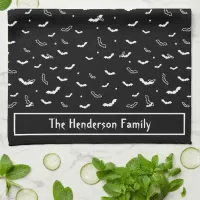 Halloween Black and White Flying Bats Pattern Kitchen Towel