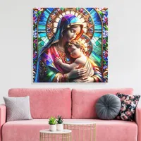 Virgin Mary and Baby Jesus Stained Glass Canvas Print