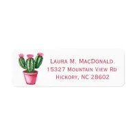 Pink & Green Watercolor Cactus Address  Label