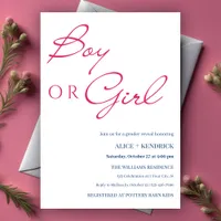 Pink Blue Calligraphy Boy Or Girl Gender Reveal  Invitation