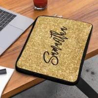 Gold Glitter Black Brush Script Laptop Sleeve