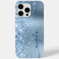 Light Blue Glittery Glam Navy Signature iPhone 15 Pro Max Case