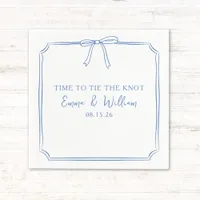 "Tie The Knot" Elegant Bow Dusty Blue Wedding Napkins