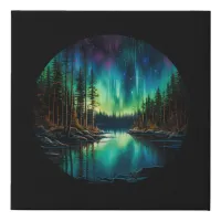 Aqua Green Northern Lights Reflection Circle Faux Canvas Print