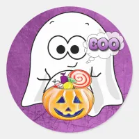 Boo Cute Black and Purple Ghost Halloween Stickers