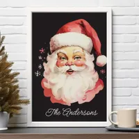 Black Vintage Retro Santa Claus Family Christmas Poster