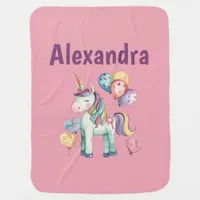 Cute Colorful Watercolor Unicorn Baby Blanket