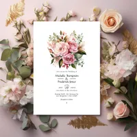 Blush Pink, Greenery and Cinnamon Rose Wedding Invitation