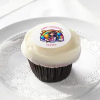 Anime Girl Colorful Pop Art Birthday Personalized Edible Frosting Rounds