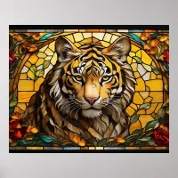 *~*  Gold TIGER 5:4 AP68 Fantasy Stained Glass  Poster