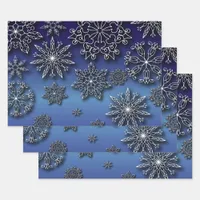 Winter White Papercut Snowflakes On Blue Gradient Wrapping Paper Sheets