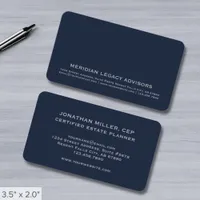 Navy Blue Minimalist Professional Business Card