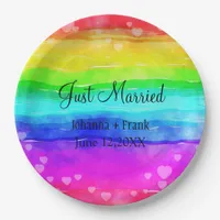 Just Married Rainbow Colors Paper Plates