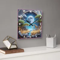 Giraffe in a glowing African dusk Square Wall Clock