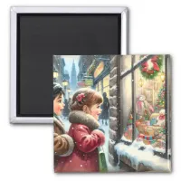 Children Looking into a Christmas Window Holiday Magnet