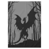 Black Silhouette Dragon on Grey - Fantasy | Tablecloth