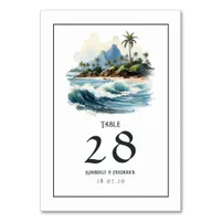 Watercolor Hawaii Destination Wedding Table Number