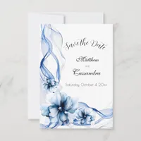 Elegant Dusty Blue Navy  Flowers Wedding  Save The Date