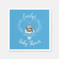 Snow Excited Blue Teddy Bear Baby Shower Napkins