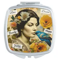 Love, Hope, Beauty Inspirational Vintage Woman Compact Mirror