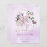 Budget Purple Gold Dress Quincea&#241;era Invitation