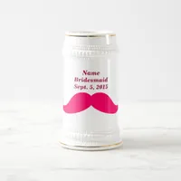 Bridesmaid Name Date Pink Mustache Beer Stein