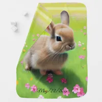 Cute baby rabbit in a flower meadow baby blanket