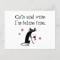 Cats and Wine Feline Fine Wine Pun with Cat Postcard