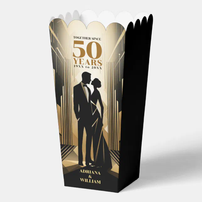 Art Deco Retro Black & Gold Wedding Anniversary Favor Boxes