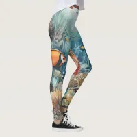 Miami Beach coral reef and fishes watercolor Leggings