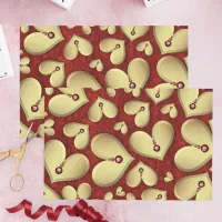 Luxury Golden Heart with Red Gems on Deep Red Tissue Paper