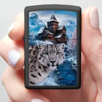 Snow Leopard Gazing By Winter Castle Zippo Lighter