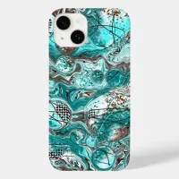 Teal and Black Marble Fluid Art Case-Mate iPhone 14 Case