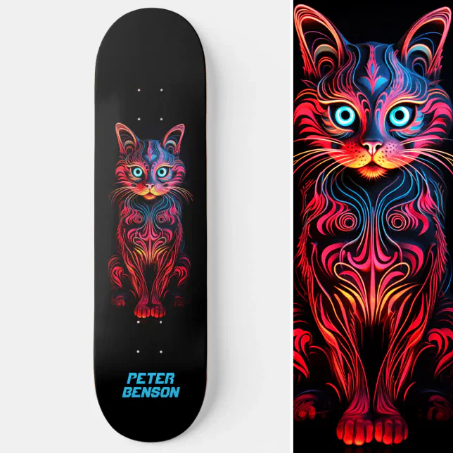 Neon Cat Tribal Tattoo Art  Skateboard