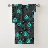 Turquoise Abstract Teardrops Pattern Bath Towel Set