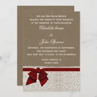 Rustic burlap lace Red Wedding Invitation