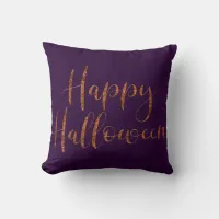 Modern Happy Halloween Orange Glitter Typography Throw Pillow