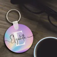 Colorful Soft Pastel Colors Gradient Chic Monogram Keychain