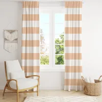 Soft Peach And White Wide Horizontal Stripe  Blackout Curtains